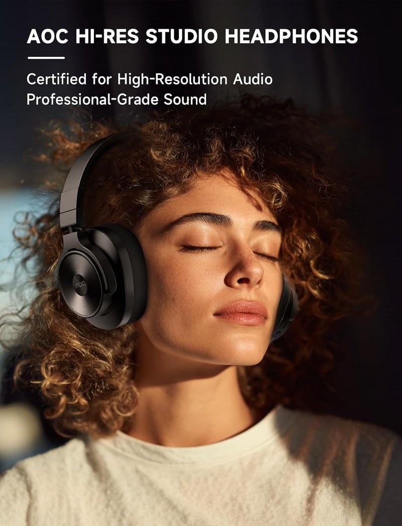 AOC Bluetooth Over Ear Headphones, Wireless Studio Monitor & Mixing DJ Headphones with 72H Playtime, Hi-Res, Built-in Mic, 3.5mm/6.35mm Wired Audio Jack for Guitar AMP, Podcast, PC Gaming - Black - Image 2
